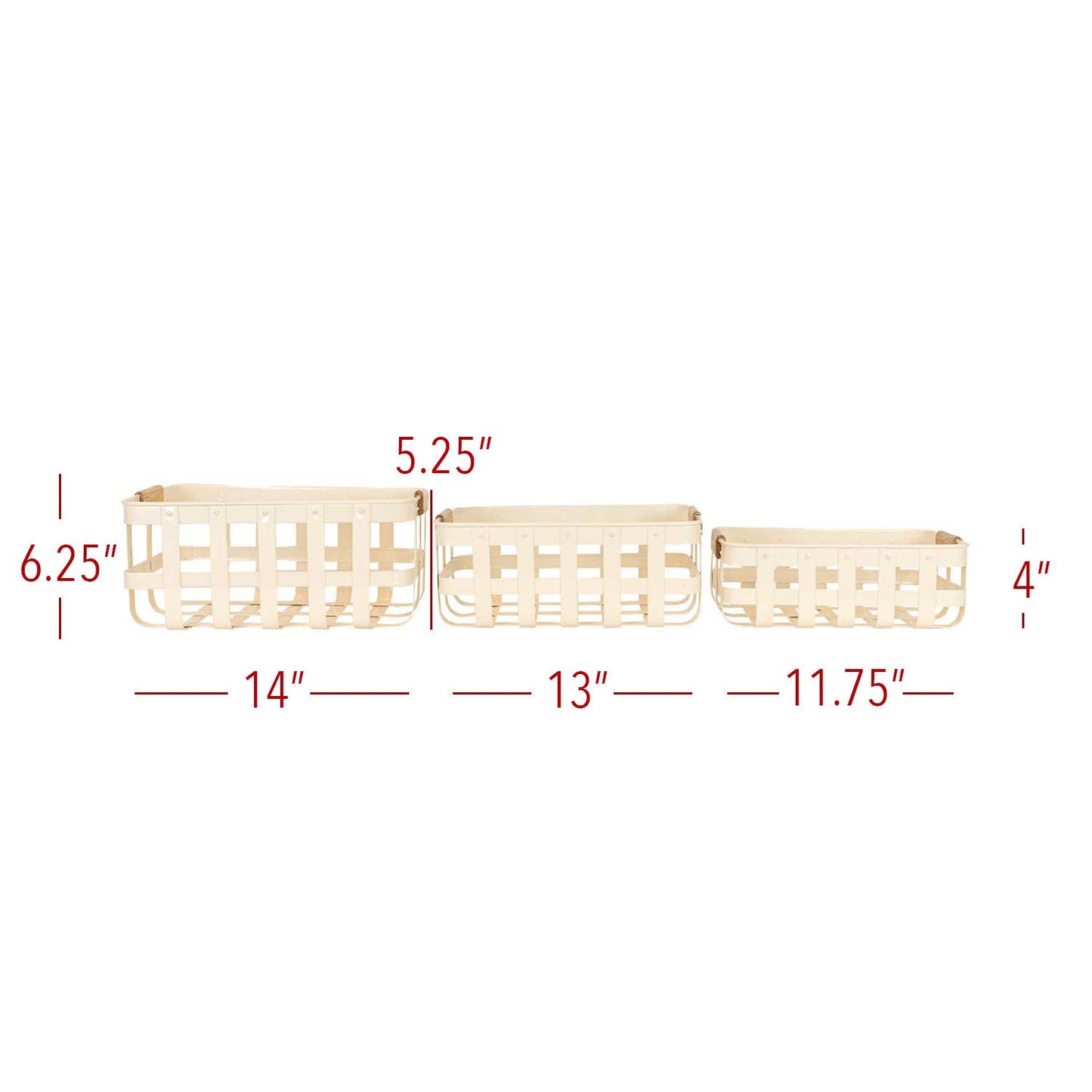 Clement Set 3 Kitchen Baskets White Metal Wood Handles