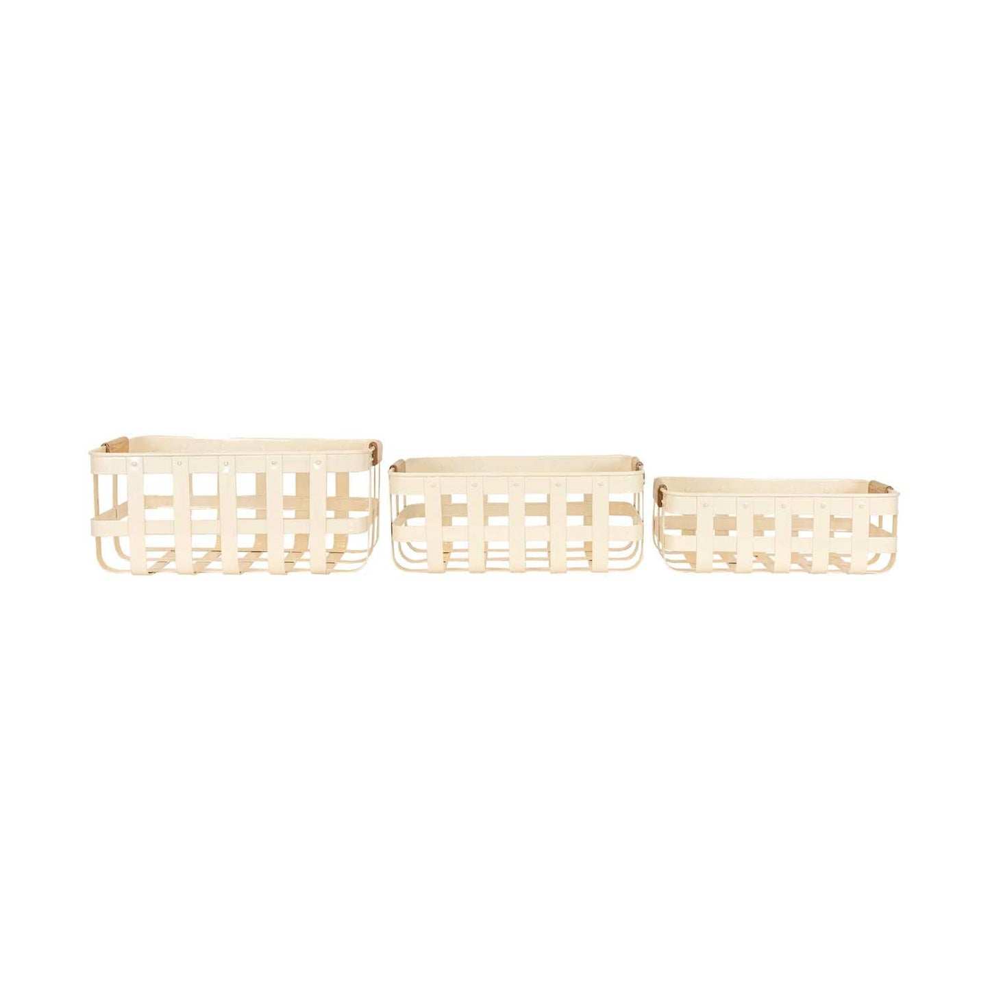 Clement Set 3 Kitchen Baskets White Metal Wood Handles