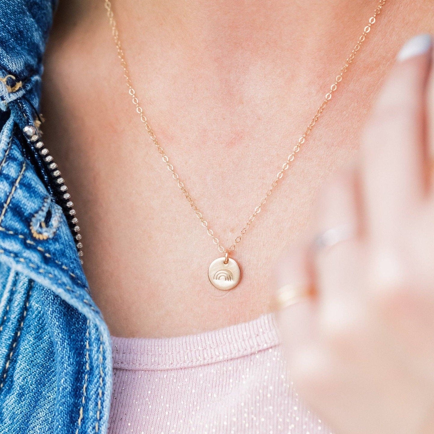 Rainbow Disc Necklace - Hypoallergenic, Waterproof, Dainty