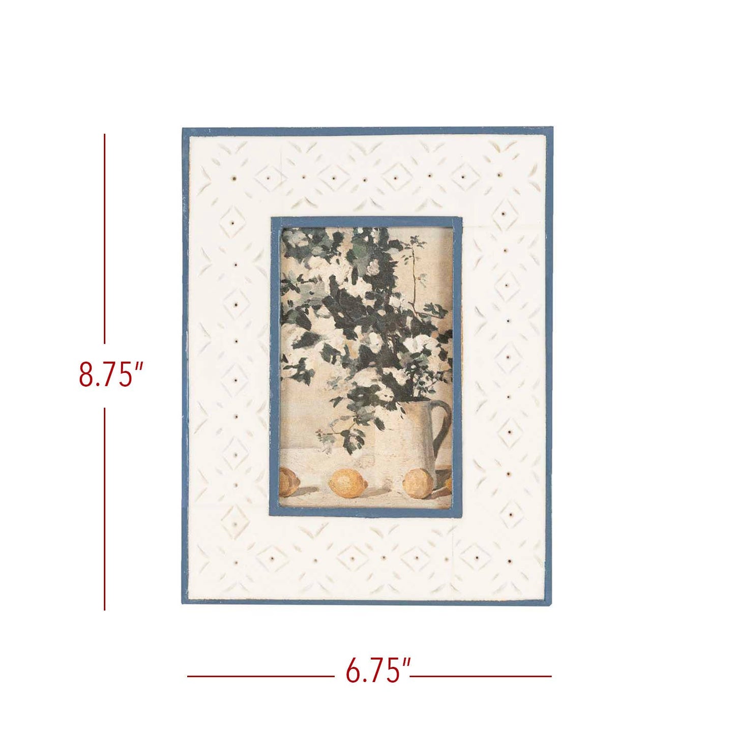 Penelope 4x6 Photo Resin Stamp Picture Frame Blue and Cream