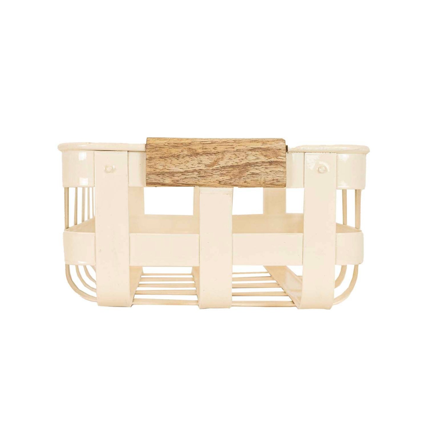 Clement Set 3 Kitchen Baskets White Metal Wood Handles