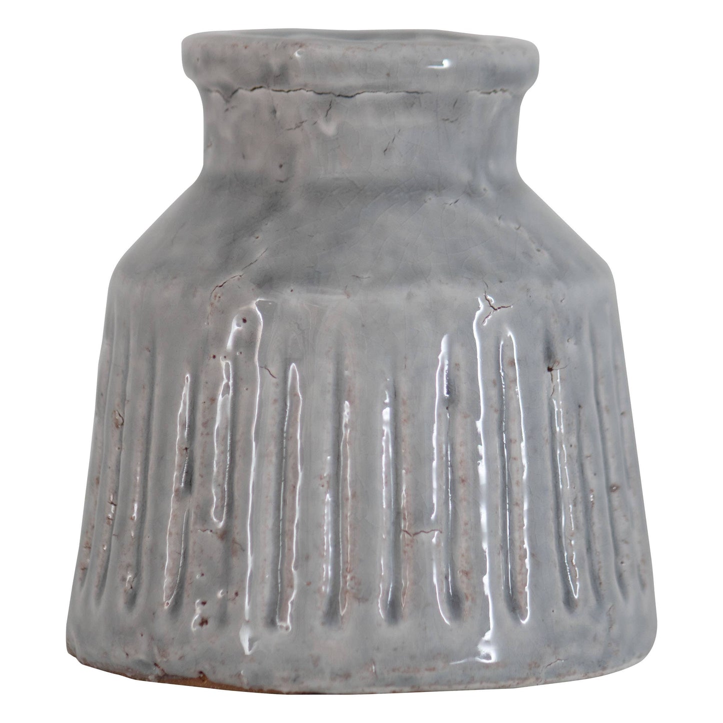 Bettina Handmade Gray Terracotta Vase Carved Stripes