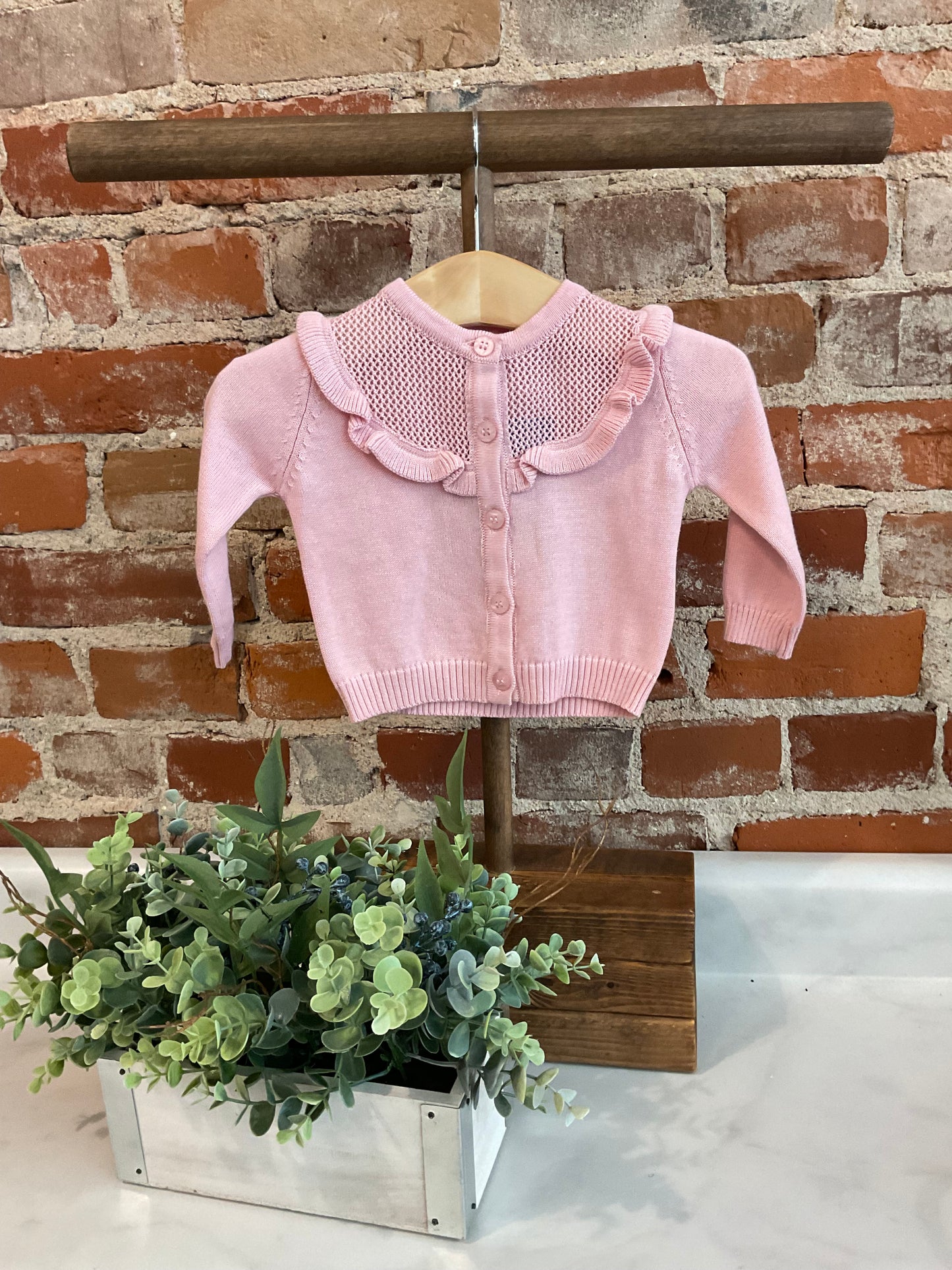 Light Pink Sweater Knit Ruffle Trim Cardigan