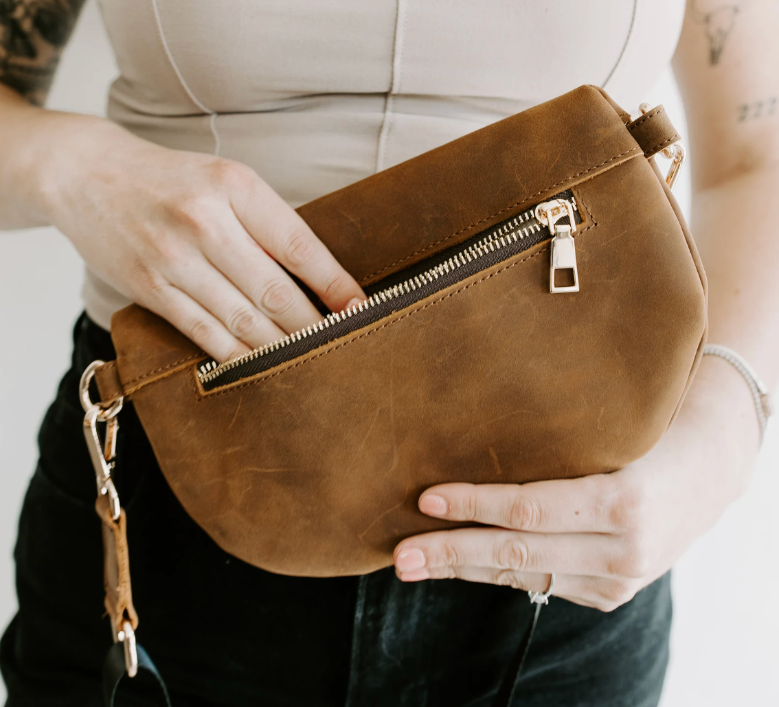 Genuine Leather Fanny Pack Adjustable Crossbody Bag