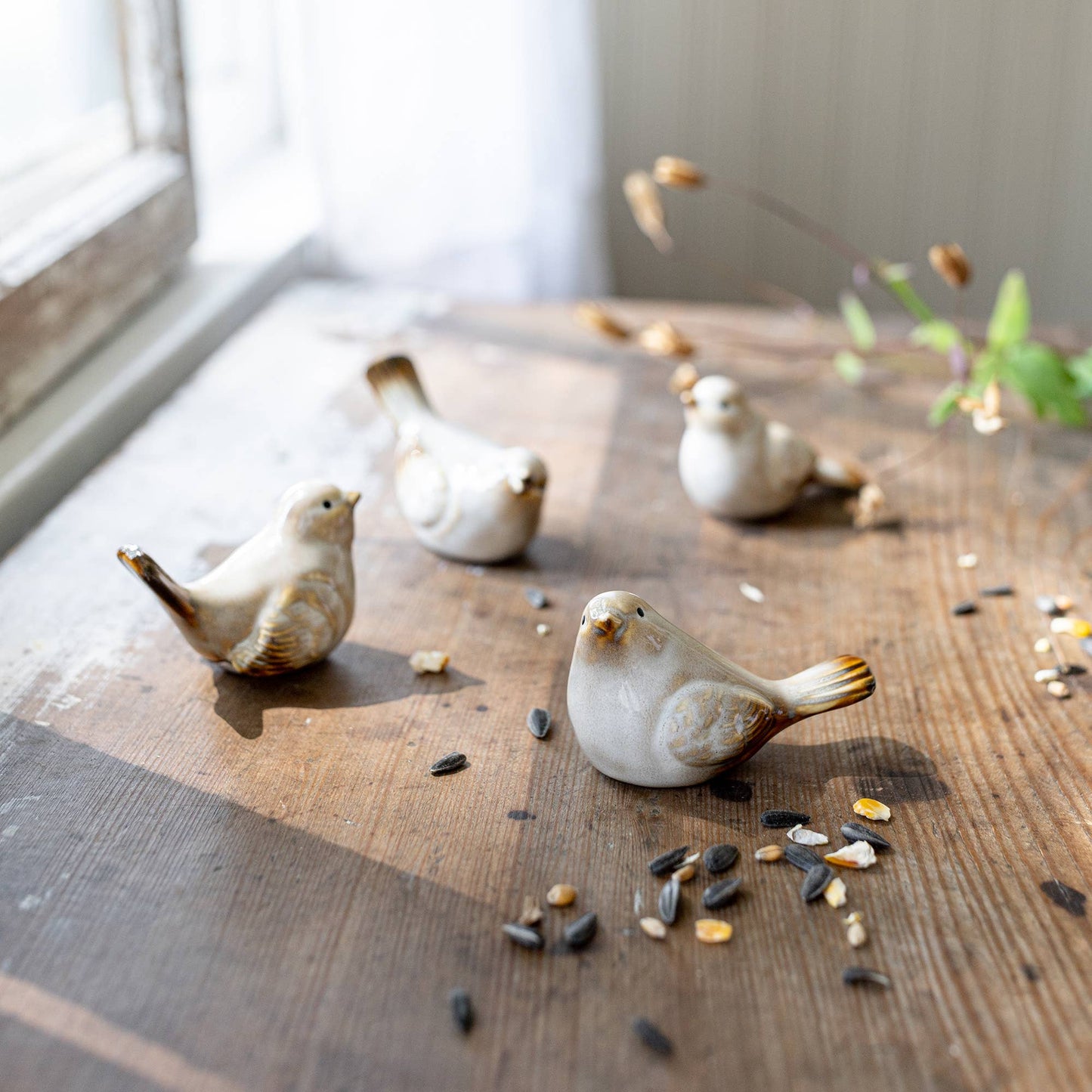 Nalin Set 4 Garden Ceramic Bird Accents White