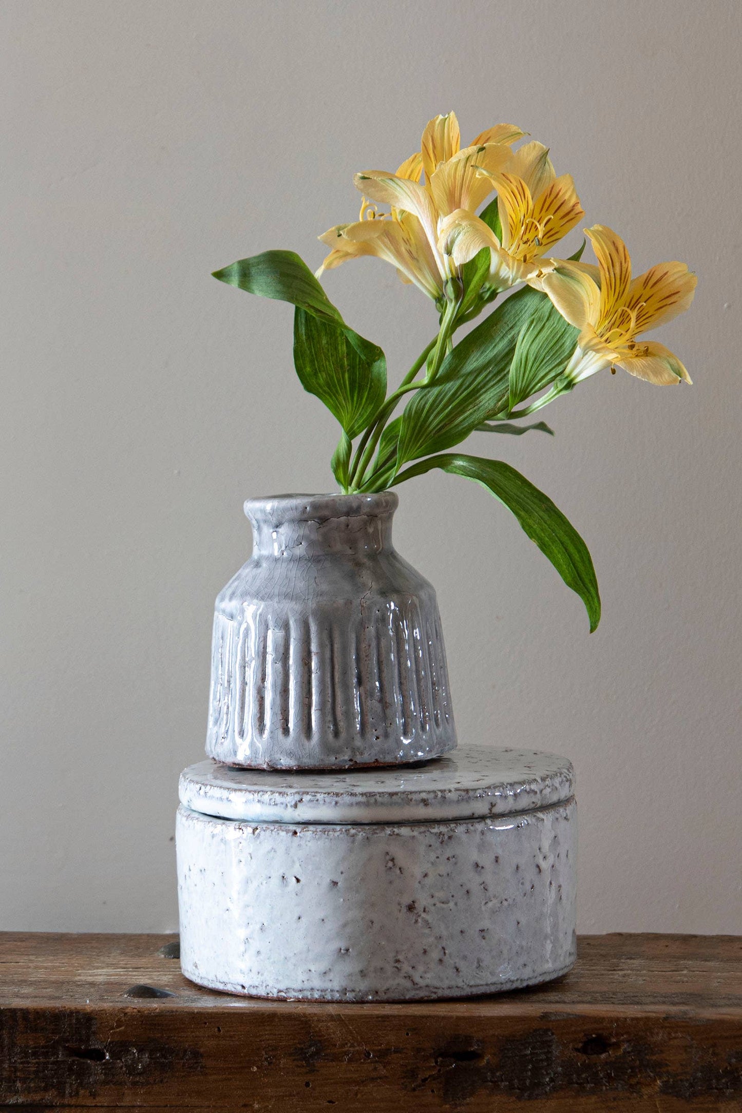 Bettina Handmade Gray Terracotta Vase Carved Stripes