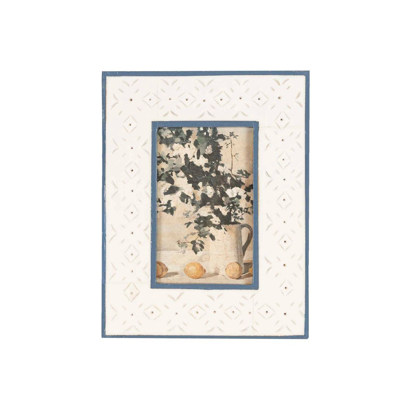 Penelope 4x6 Photo Resin Stamp Picture Frame Blue and Cream