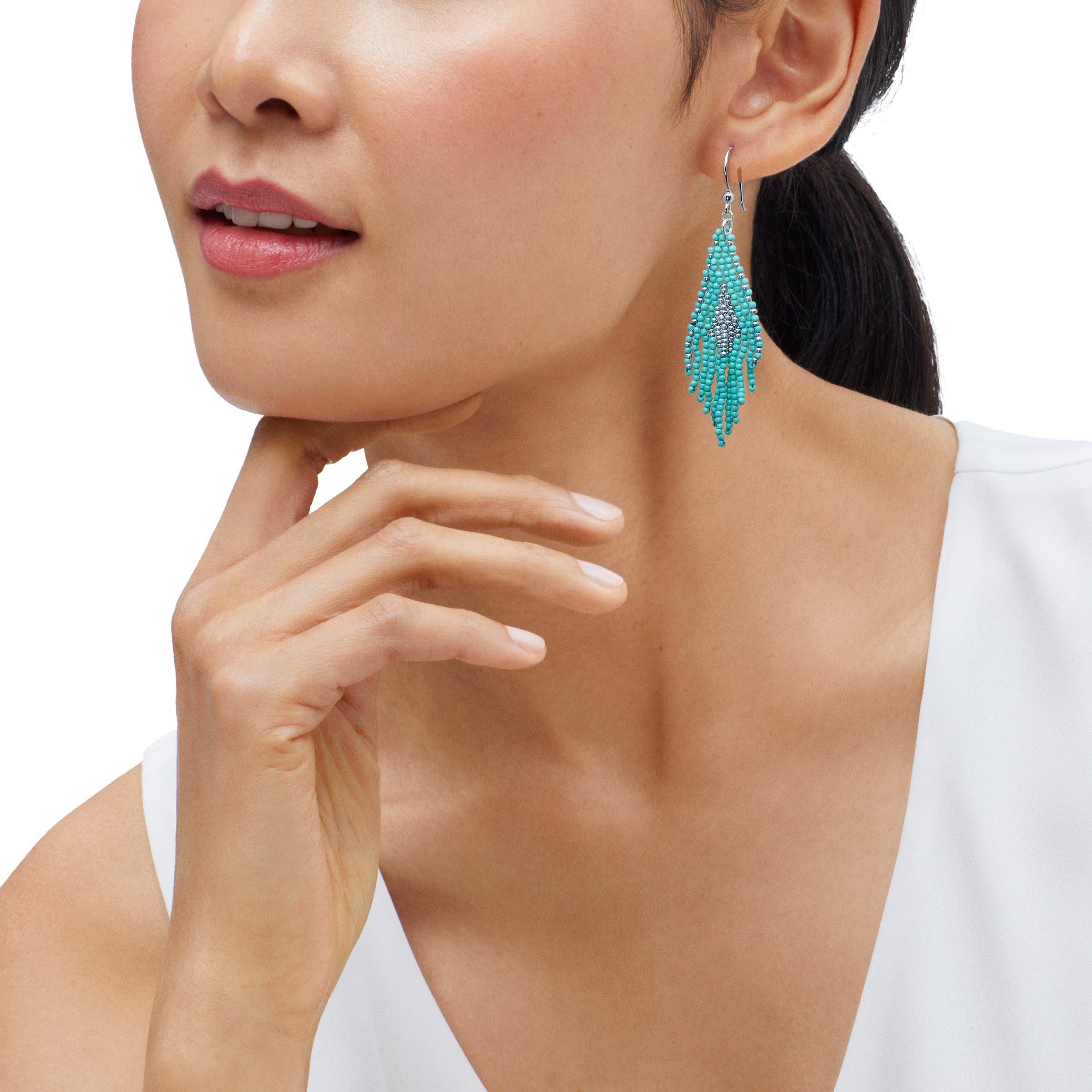 Silpada 'Tranquil Cascade' Sterling Silver Teal Seed Bead Dangle Earrings