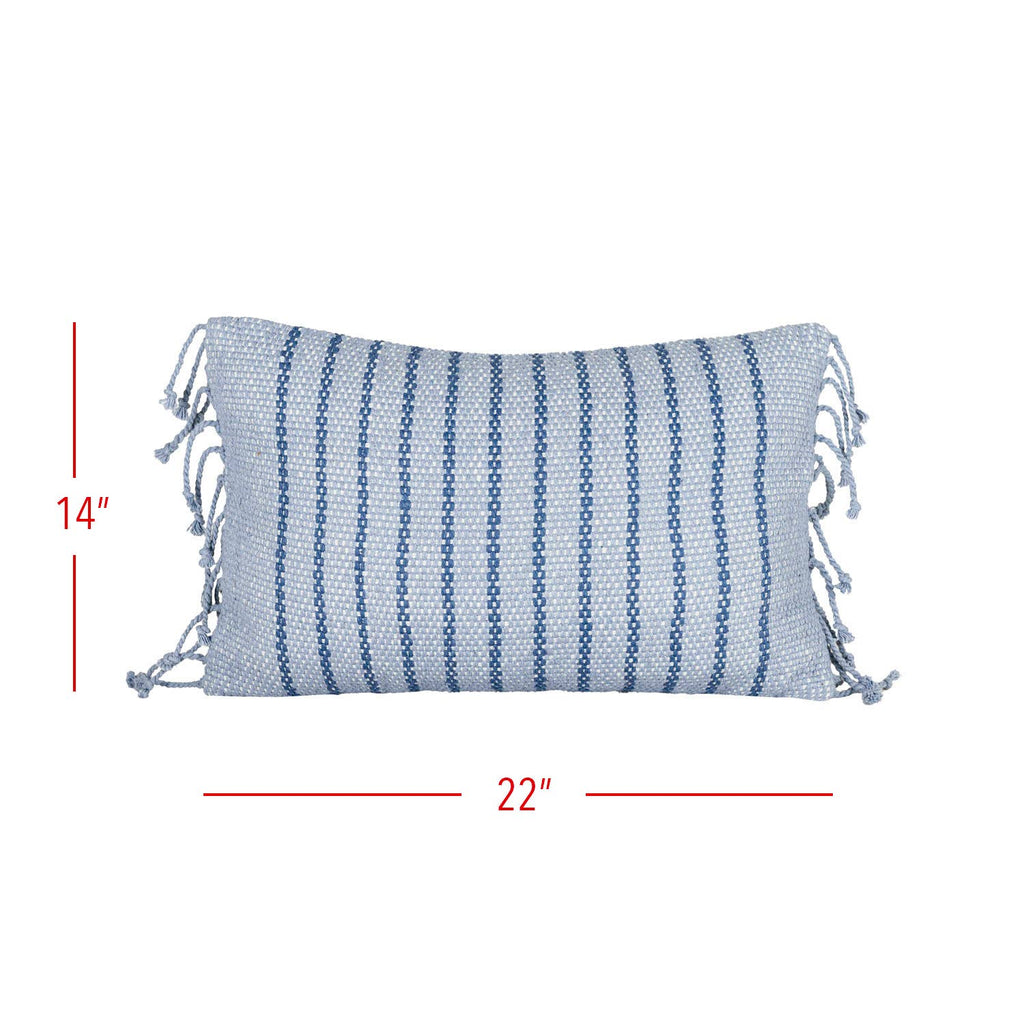 14x22 Hand Woven Liberty Striped Pillow Blue