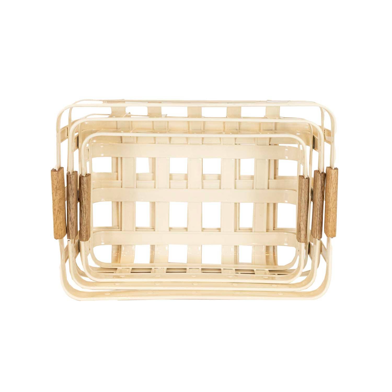 Clement Set 3 Kitchen Baskets White Metal Wood Handles