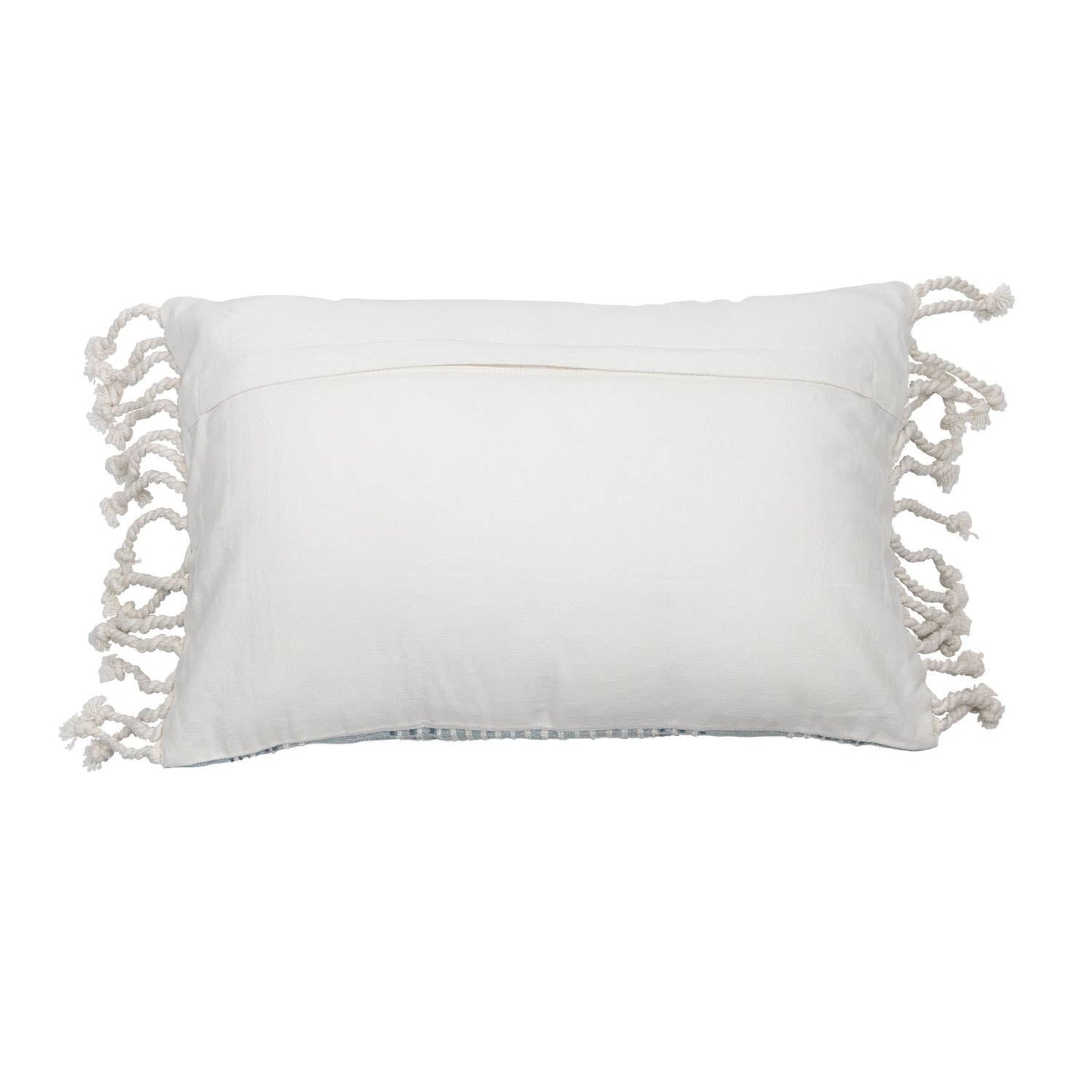 Nila Blue Woven 14x22 Cotton Filled Pillow Hand Tied Tassels