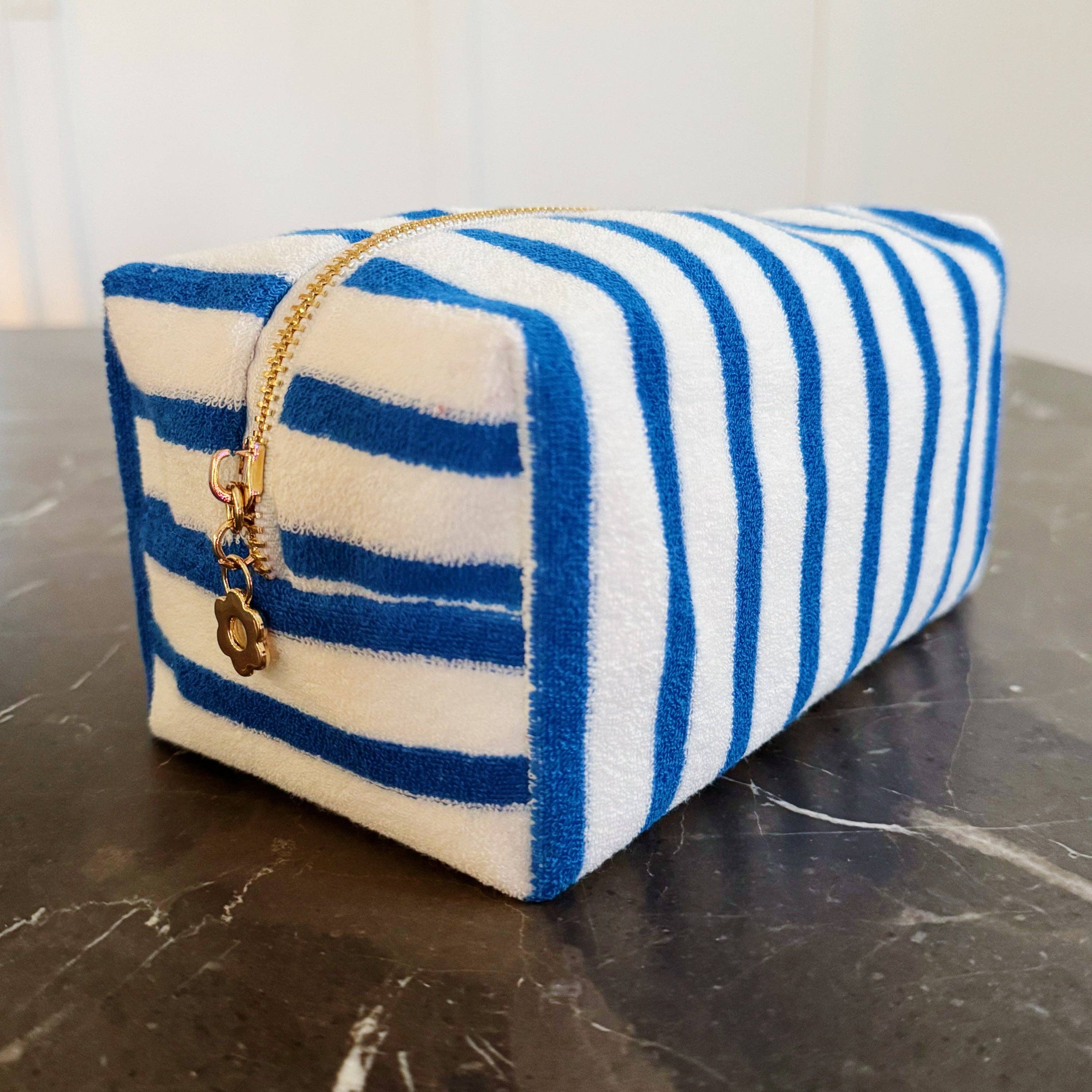 Terry Cloth Striped Cosmetic Case
