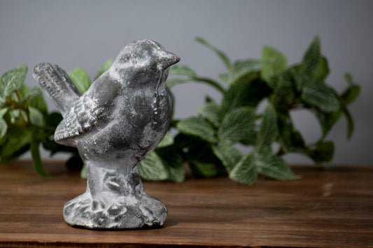 Flora Gray Vintage Whitewashed Metal Bird Figurine