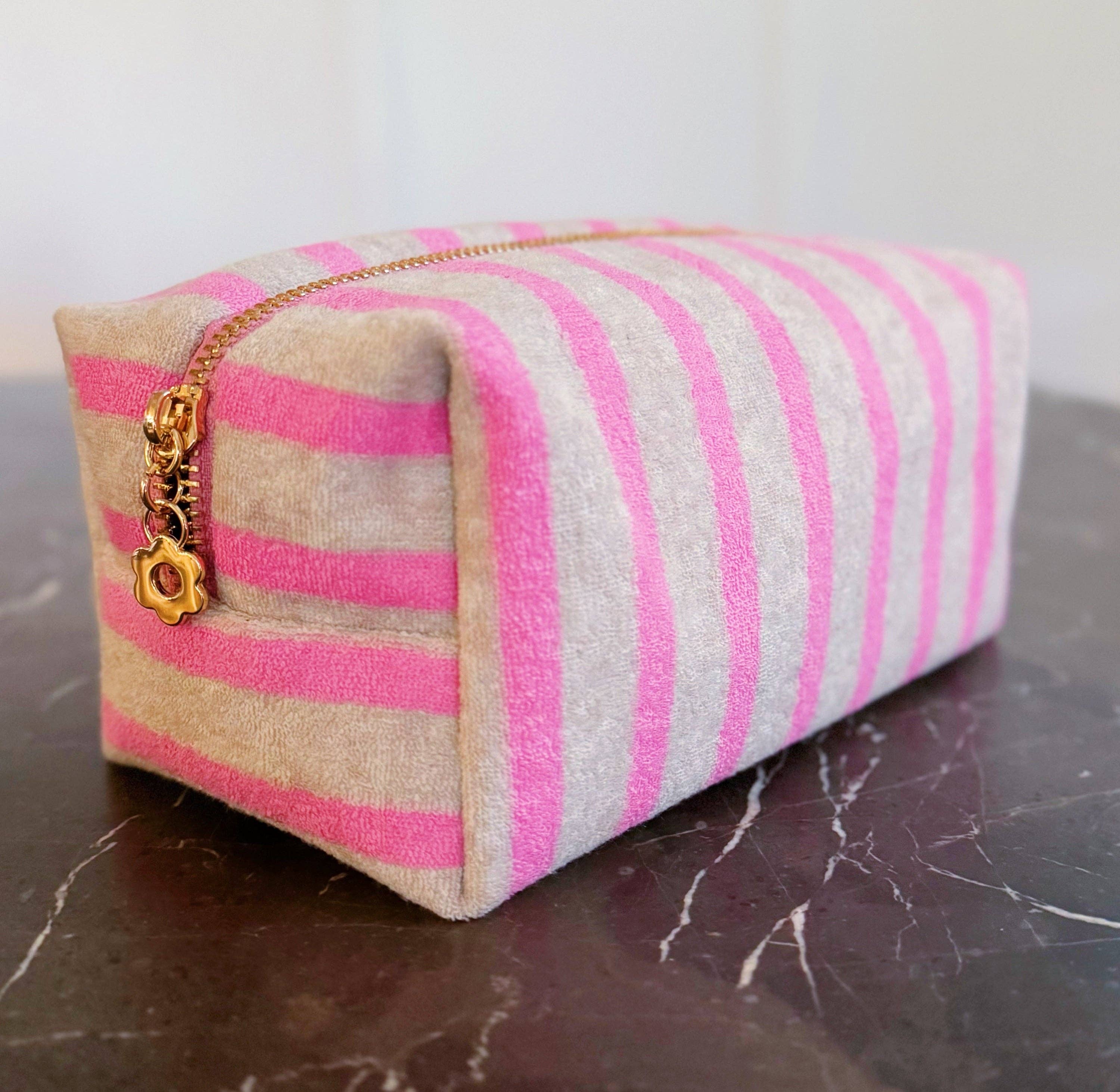 Terry Cloth Striped Cosmetic Case