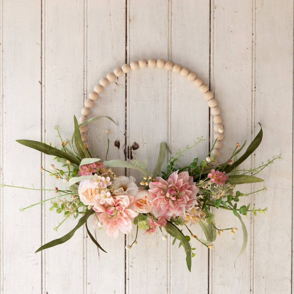 Pink Dahlia Beaded Hoop Wreath