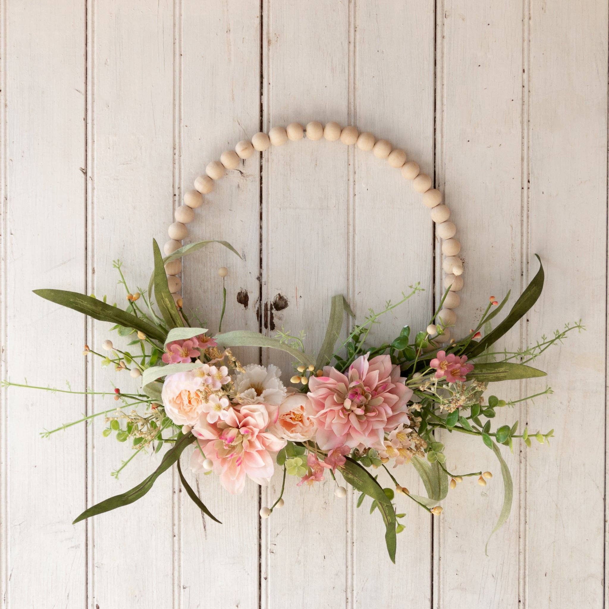 Pink Dahlia Beaded Hoop Wreath