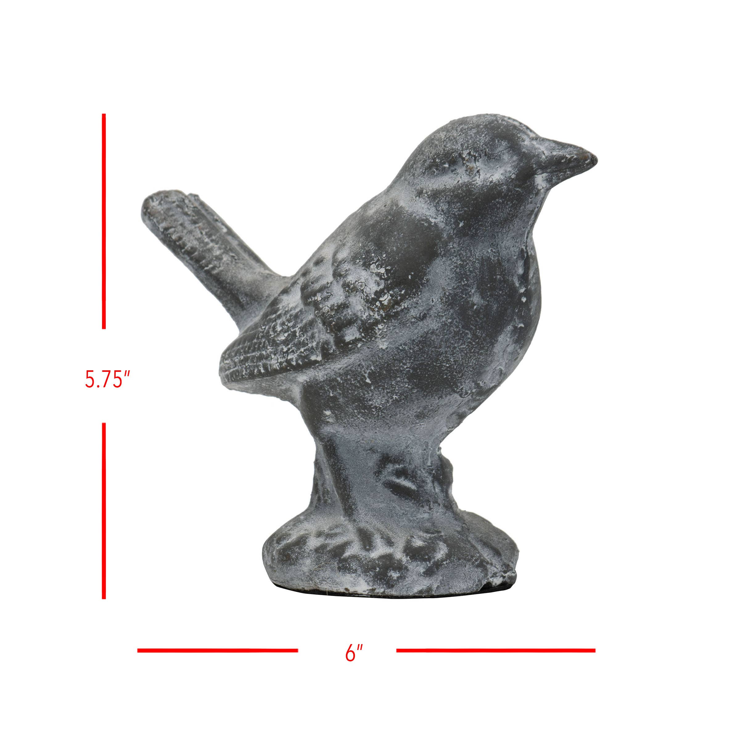 Flora Gray Vintage Whitewashed Metal Bird Figurine