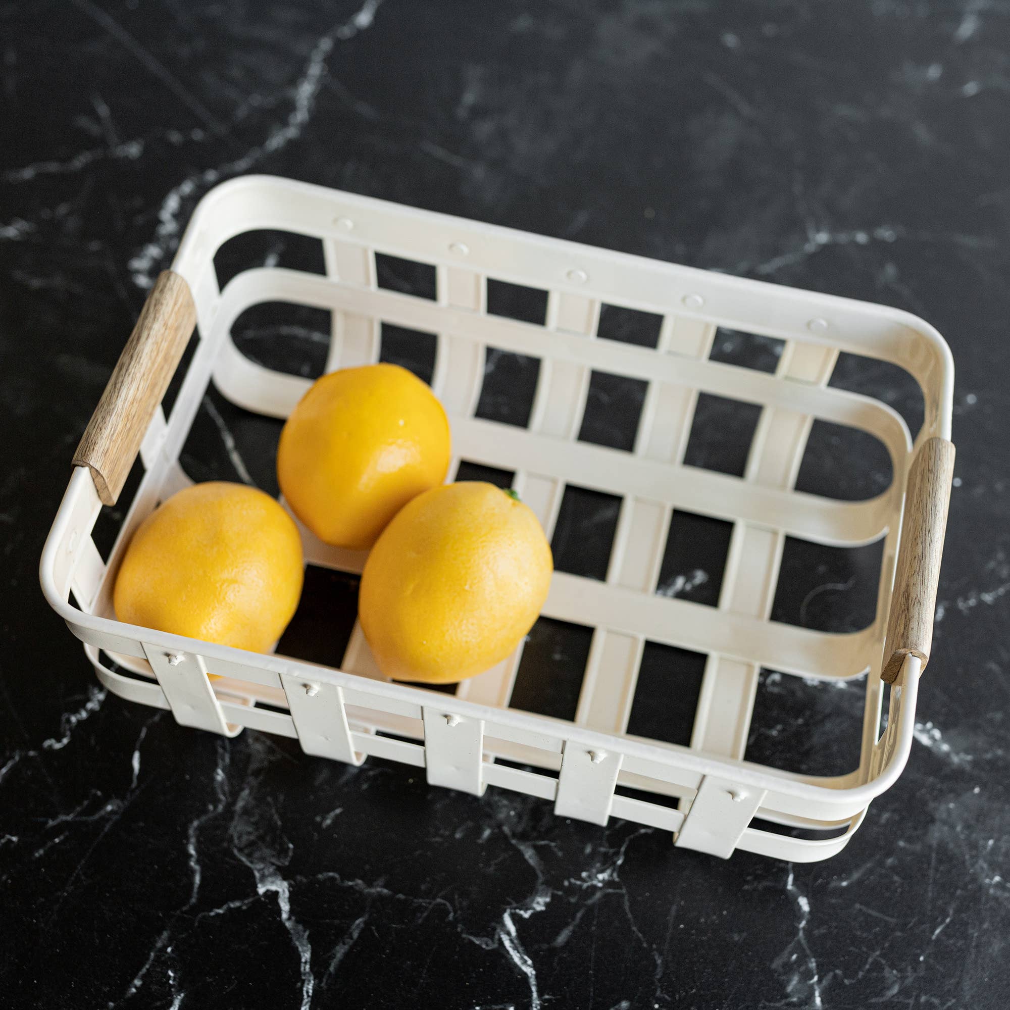 Clement Set 3 Kitchen Baskets White Metal Wood Handles