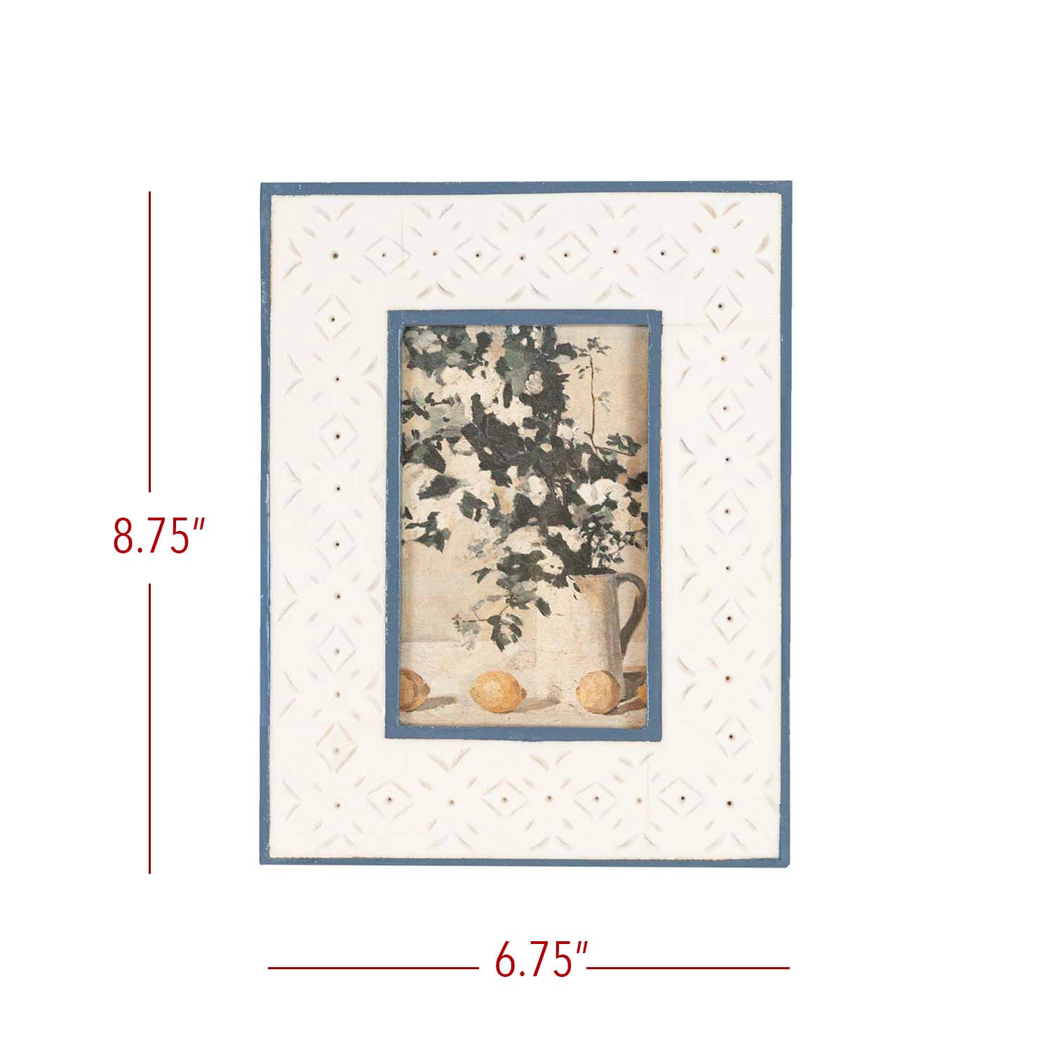 Penelope 4x6 Photo Resin Stamp Picture Frame Blue and Cream