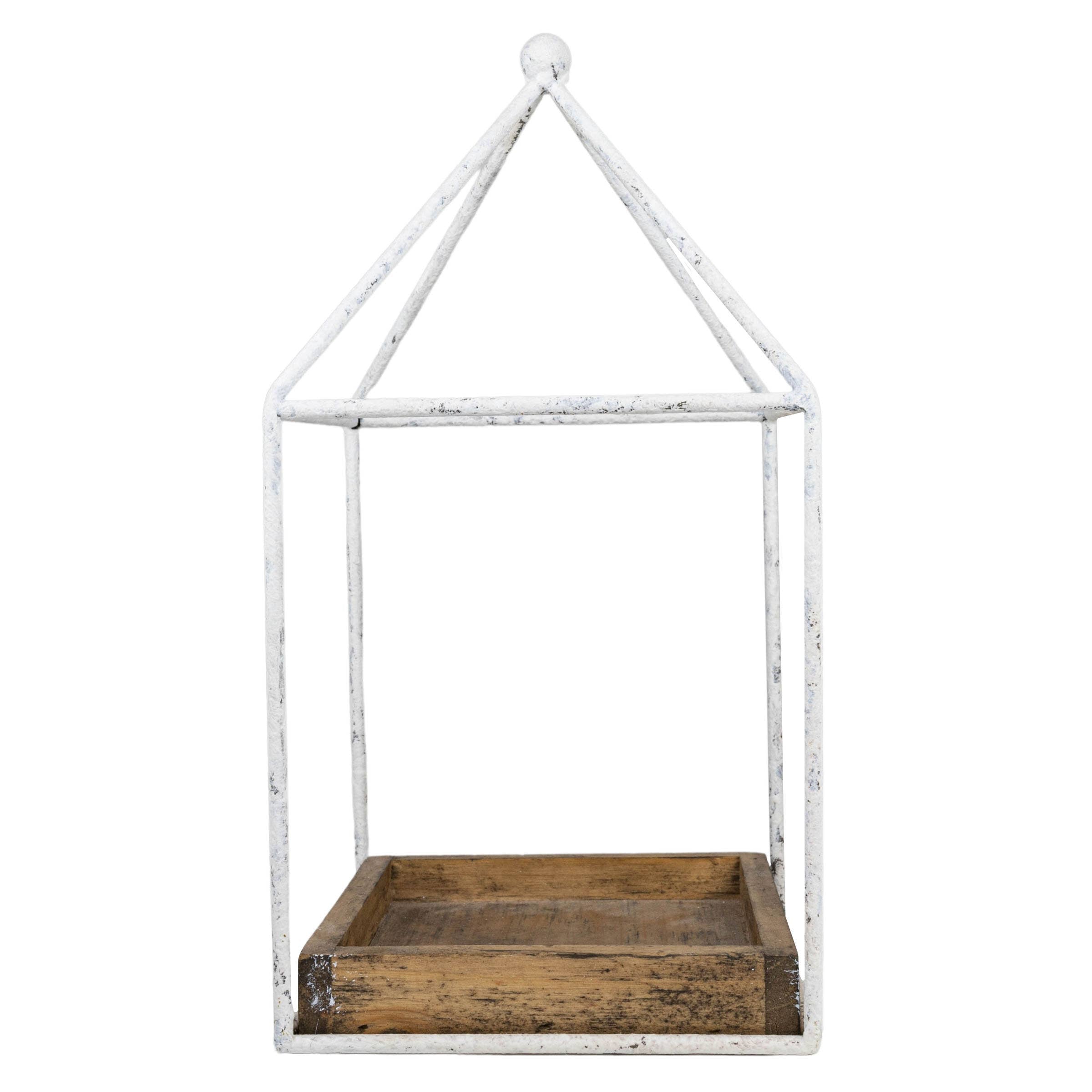 Belle Platform Tray White Metal & Wood