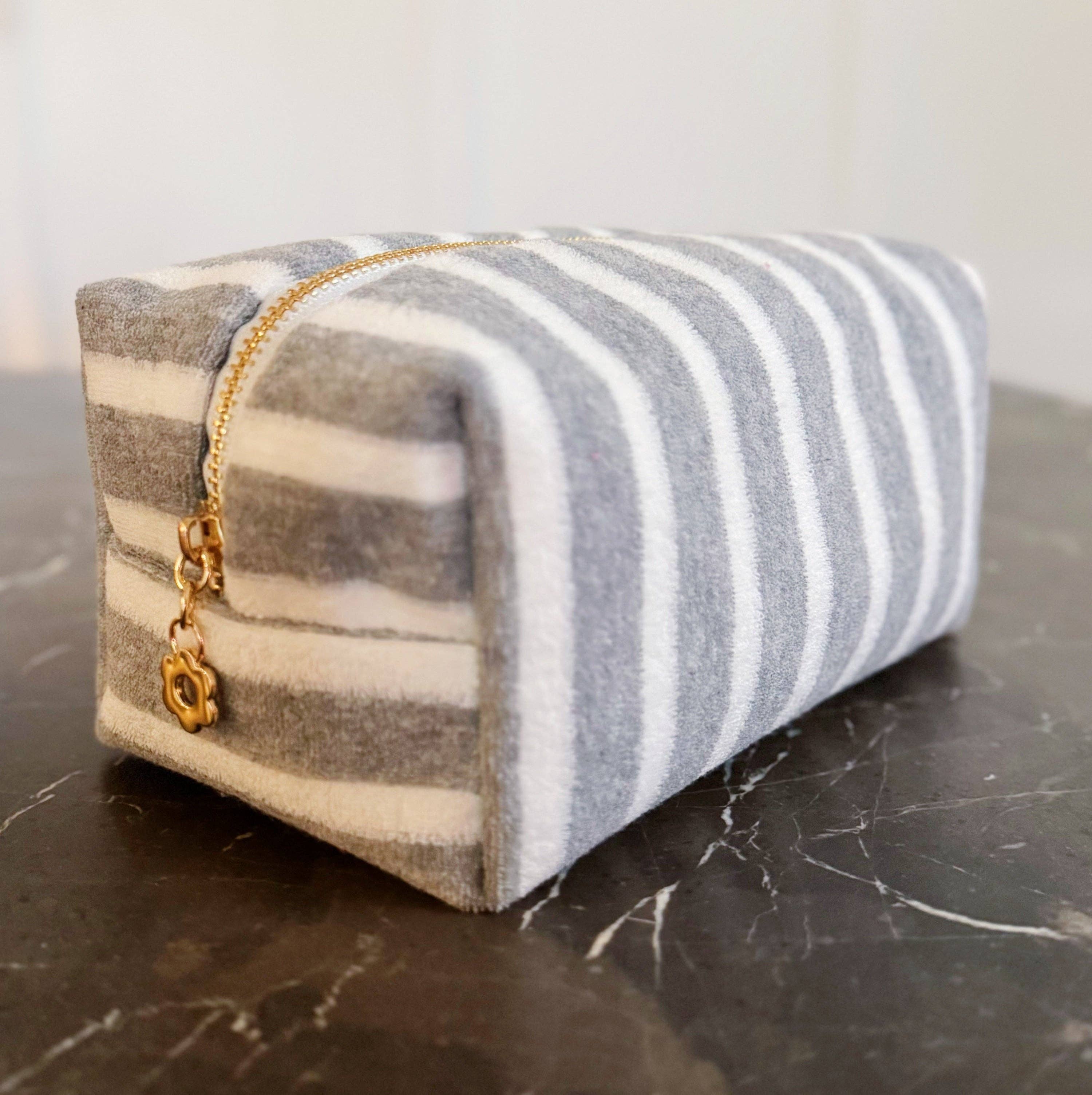 Terry Cloth Striped Cosmetic Case