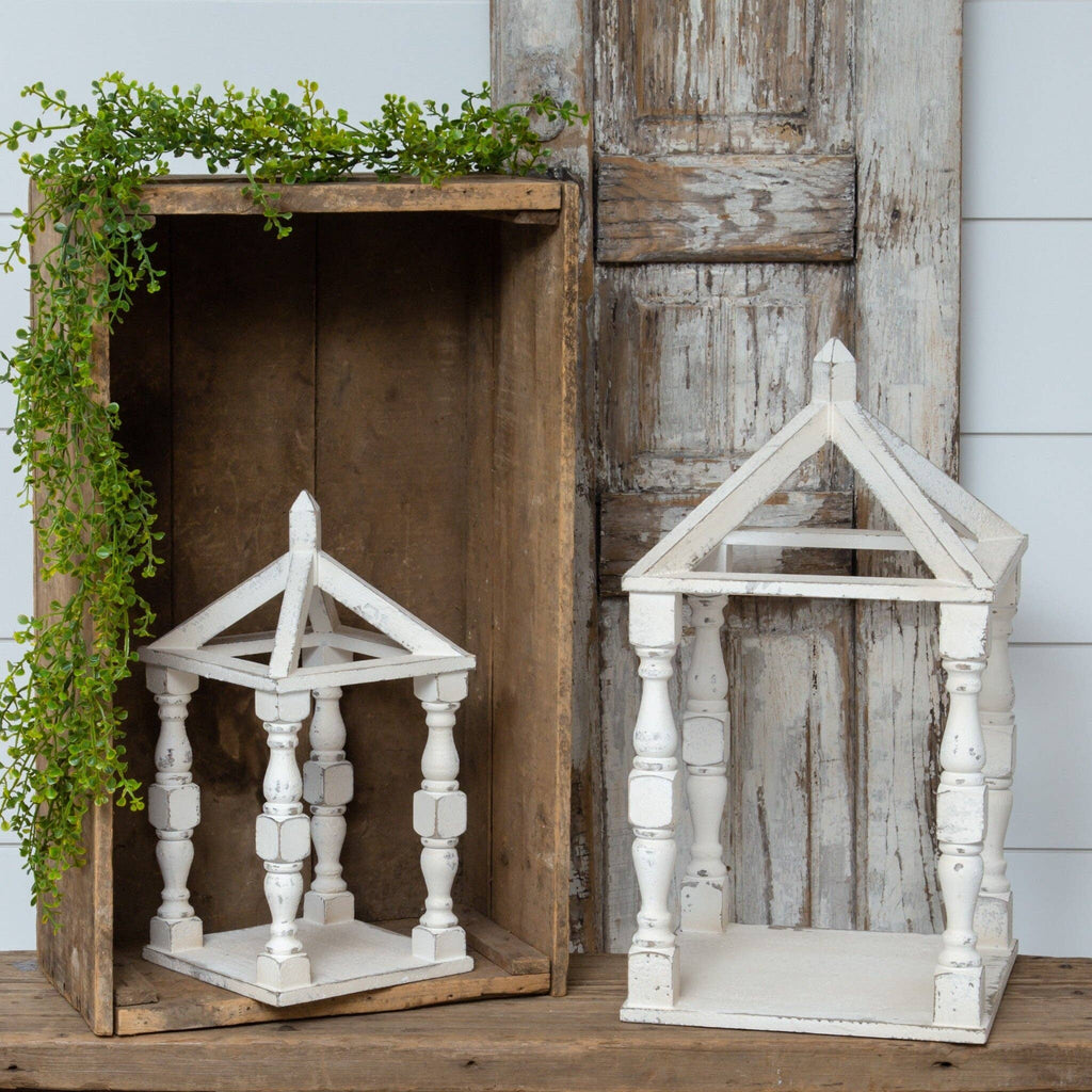 White Distressed Wood Open Lanterns