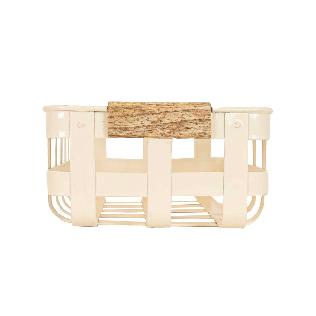 Clement Set 3 Kitchen Baskets White Metal Wood Handles