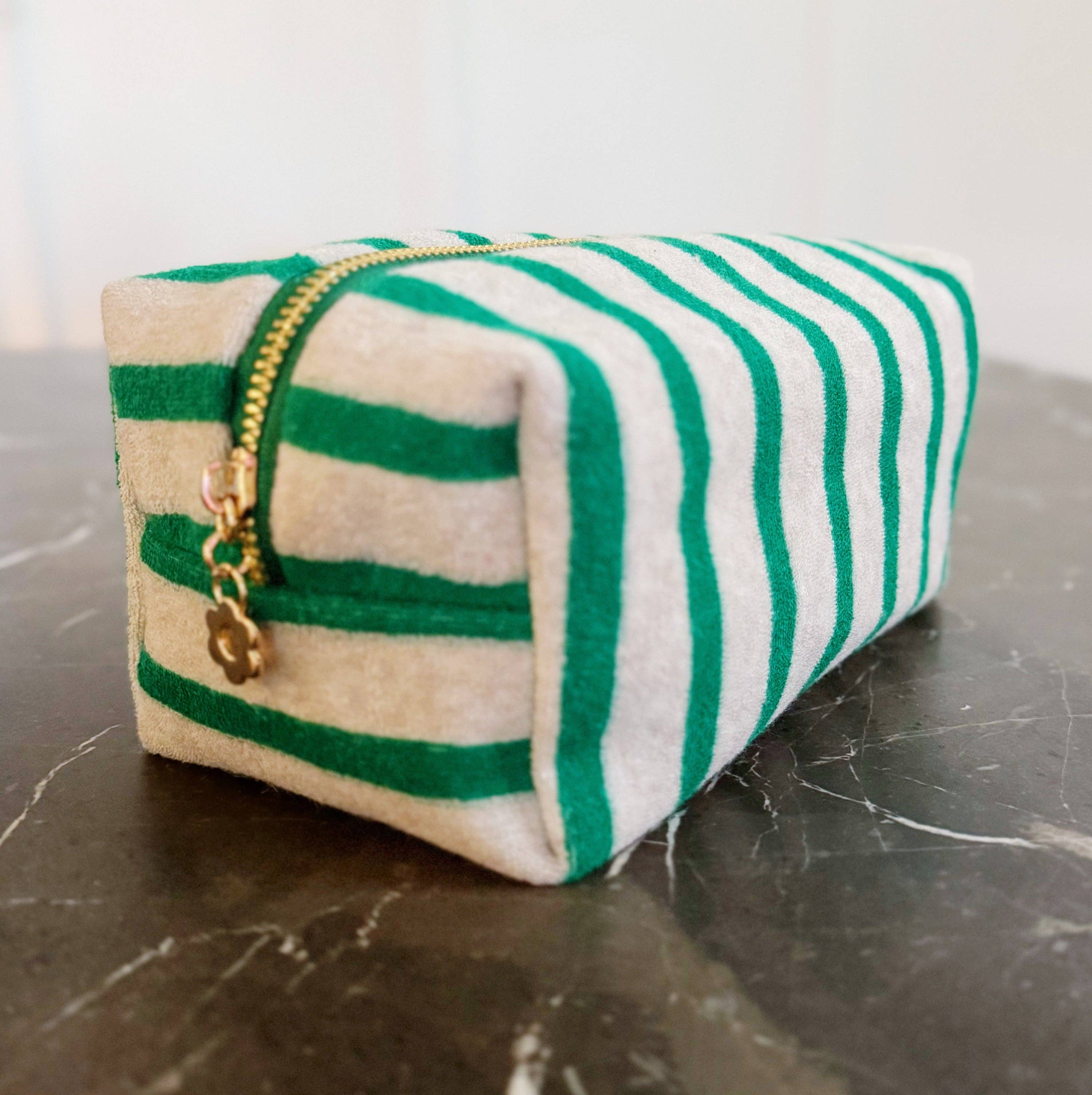 Terry Cloth Striped Cosmetic Case