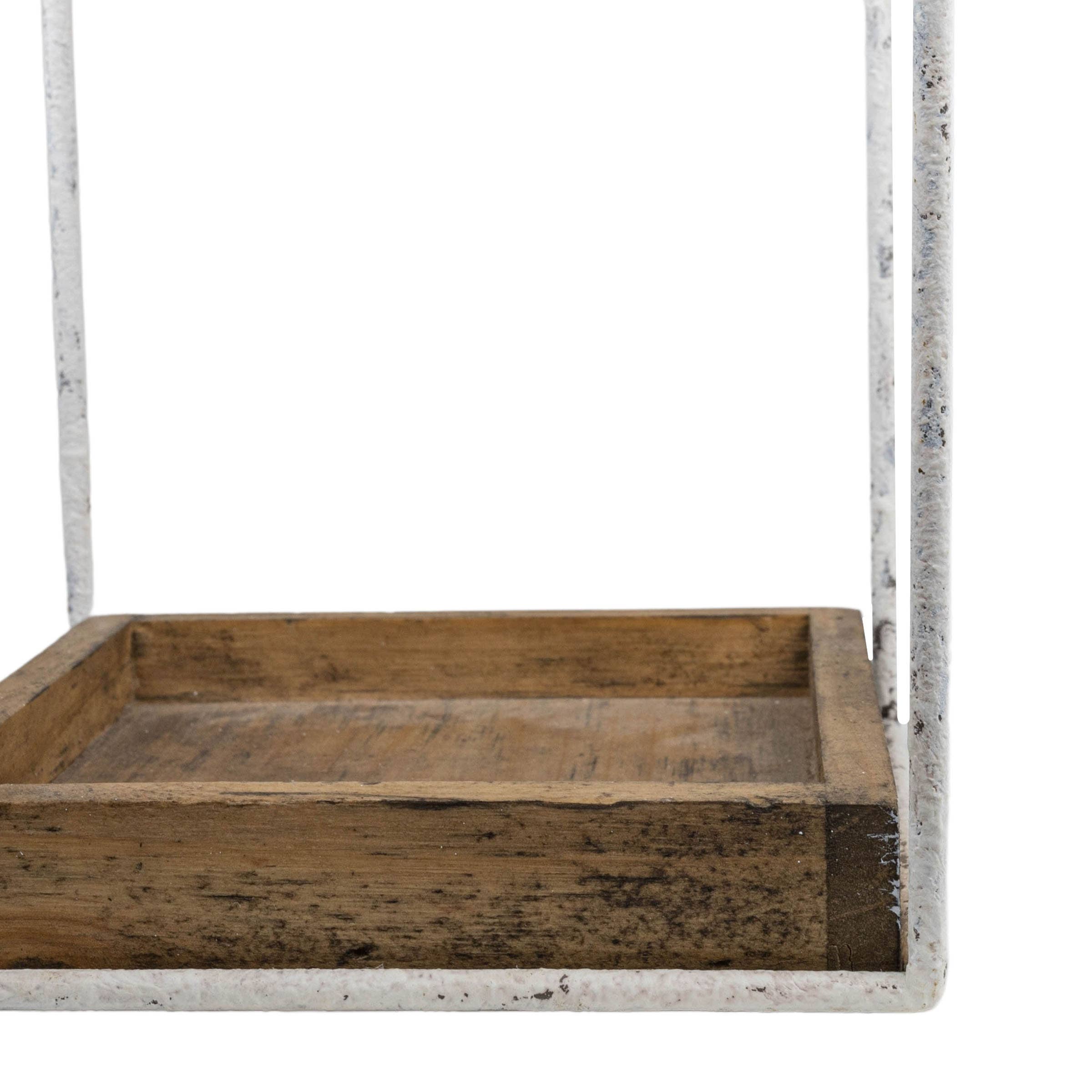 Belle Platform Tray White Metal & Wood