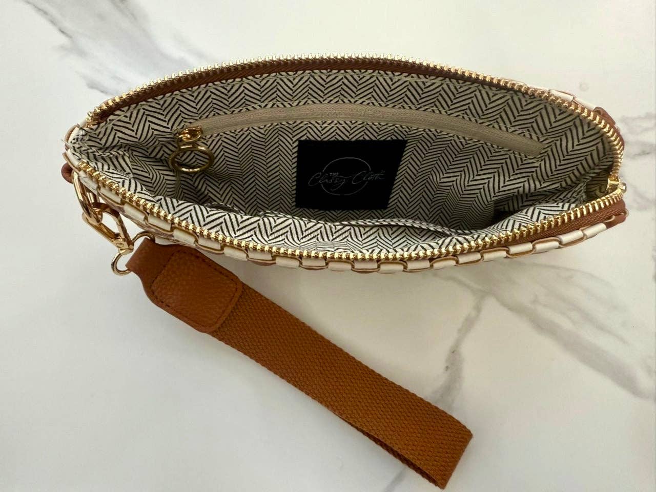 Lila Woven Wallet Wristlet - Brown & Tan Checkered RTS