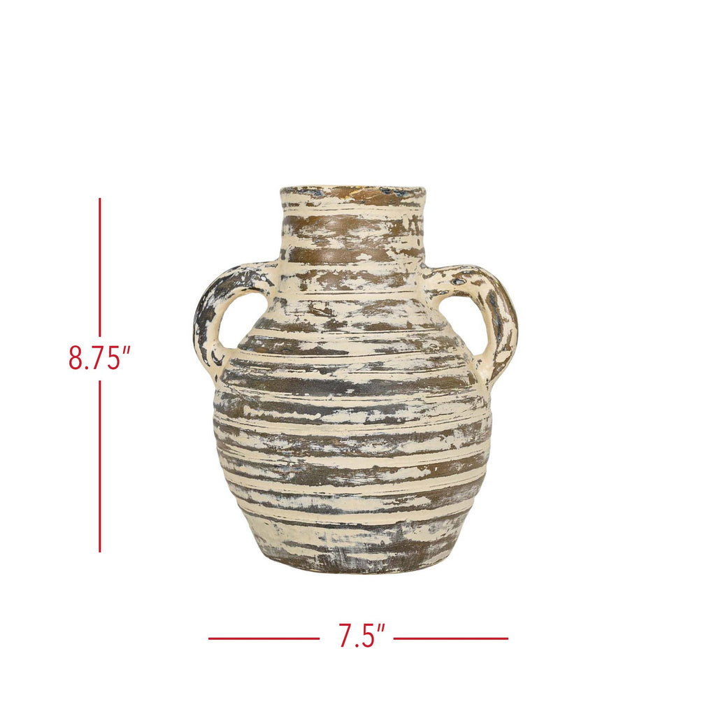 Gideon Ribbed with Handles Vase Cream Terracotta