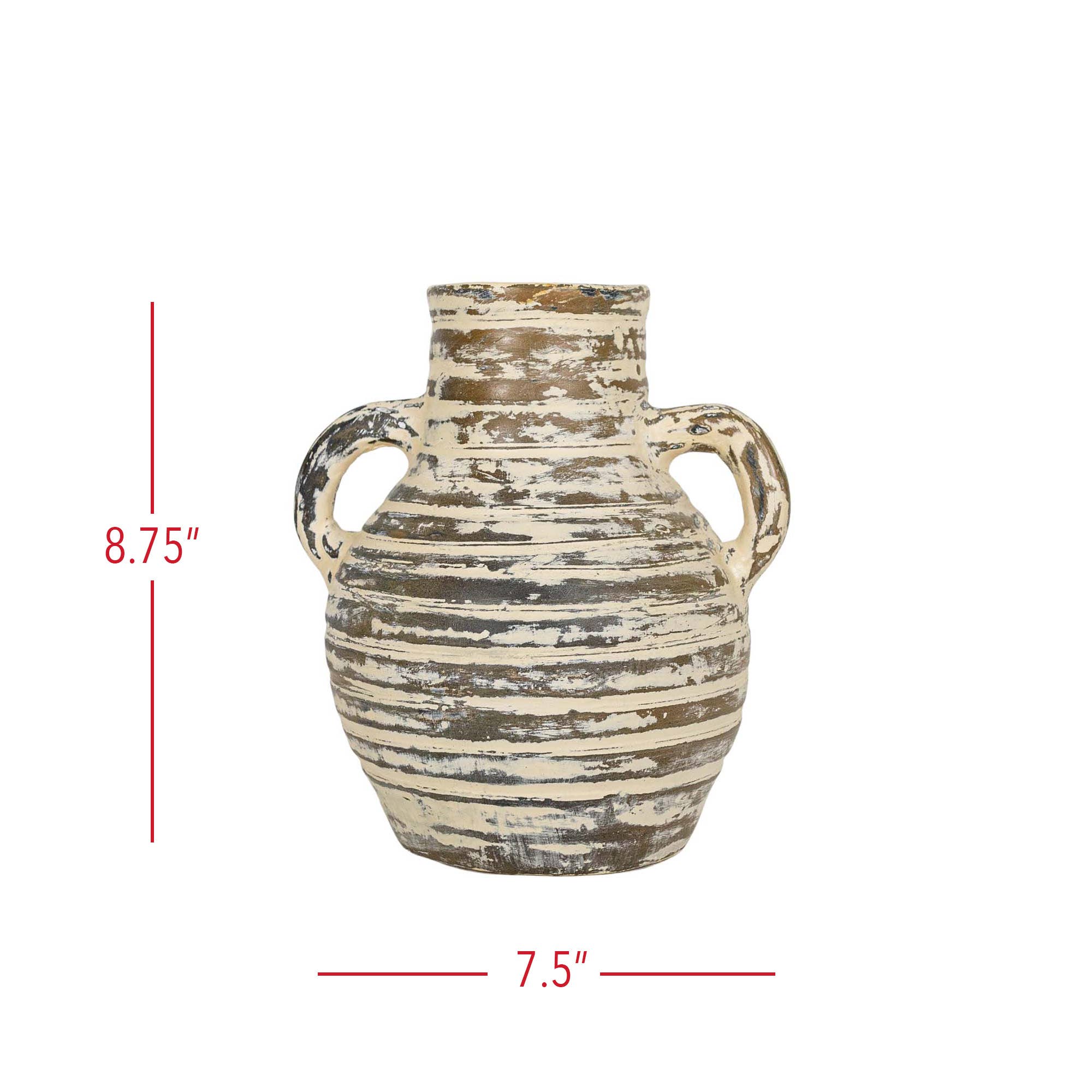 Gideon Ribbed with Handles Vase Cream Terracotta