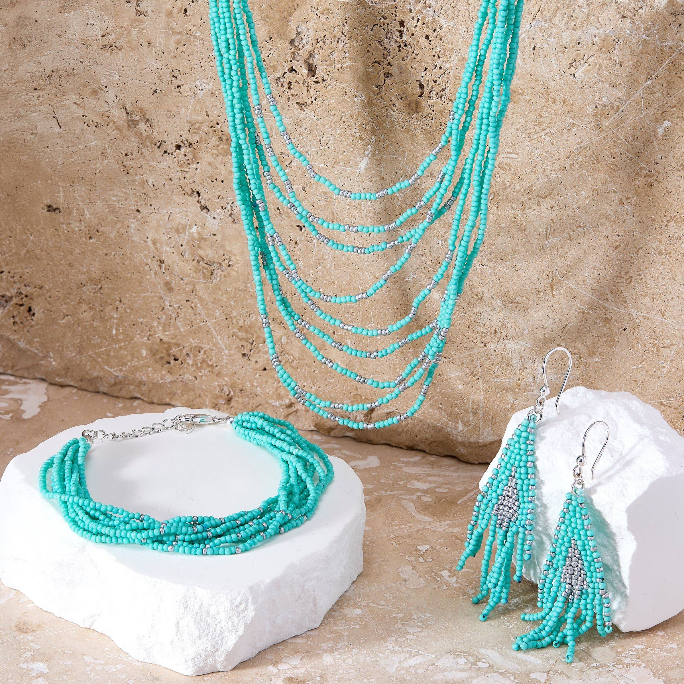 Silpada 'Tranquil Cascade' Sterling Silver Teal Seed Bead Dangle Earrings