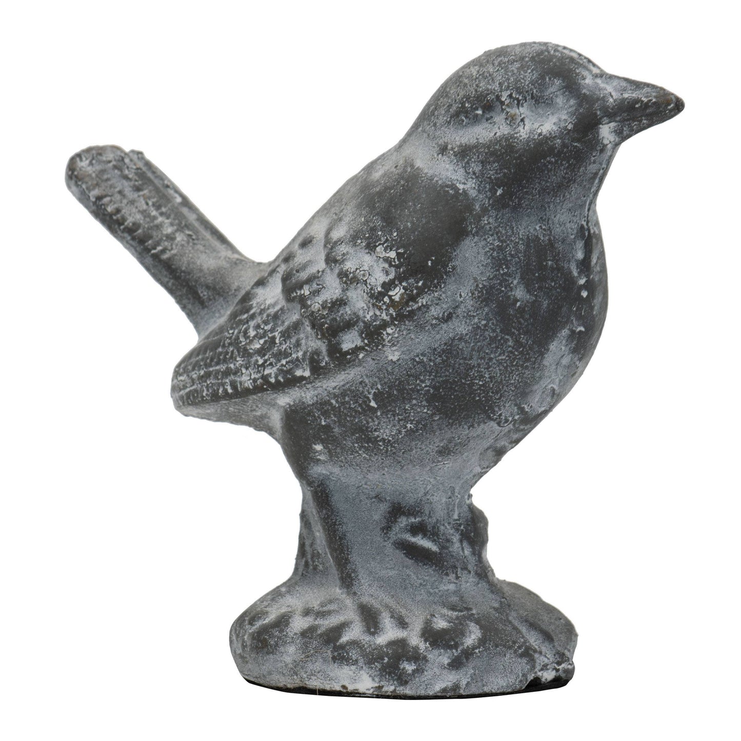 Flora Gray Vintage Whitewashed Metal Bird Figurine
