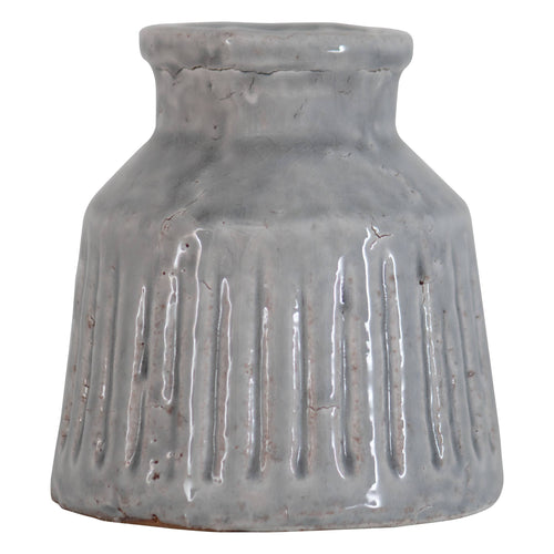 Bettina Handmade Gray Terracotta Vase Carved Stripes