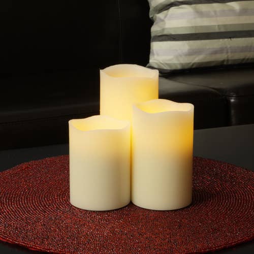 Ivory Wax Flameless LED Pillar Candles with Melted Top