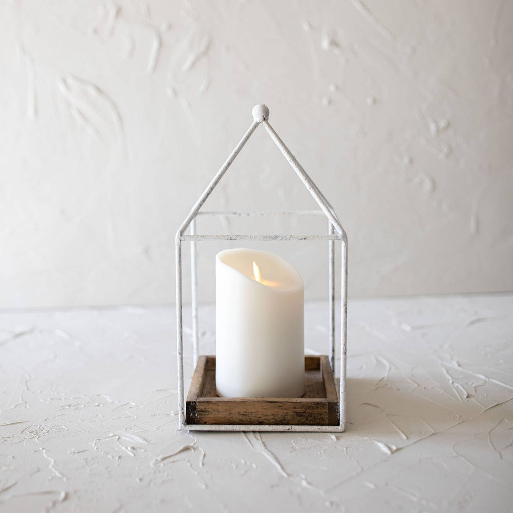 Belle Platform Tray White Metal & Wood