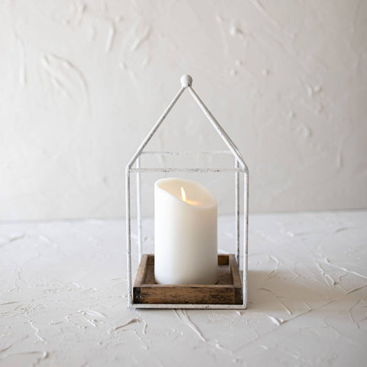 Belle Platform Tray White Metal & Wood