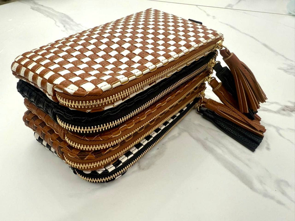 Lila Woven Wallet Wristlet - Brown & Tan Checkered RTS