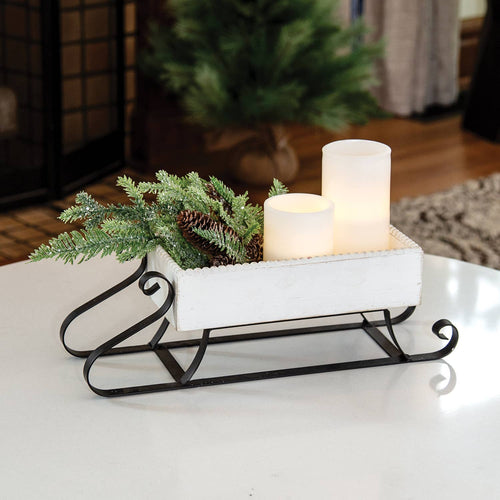 Distressed White Wood & Metal Sled