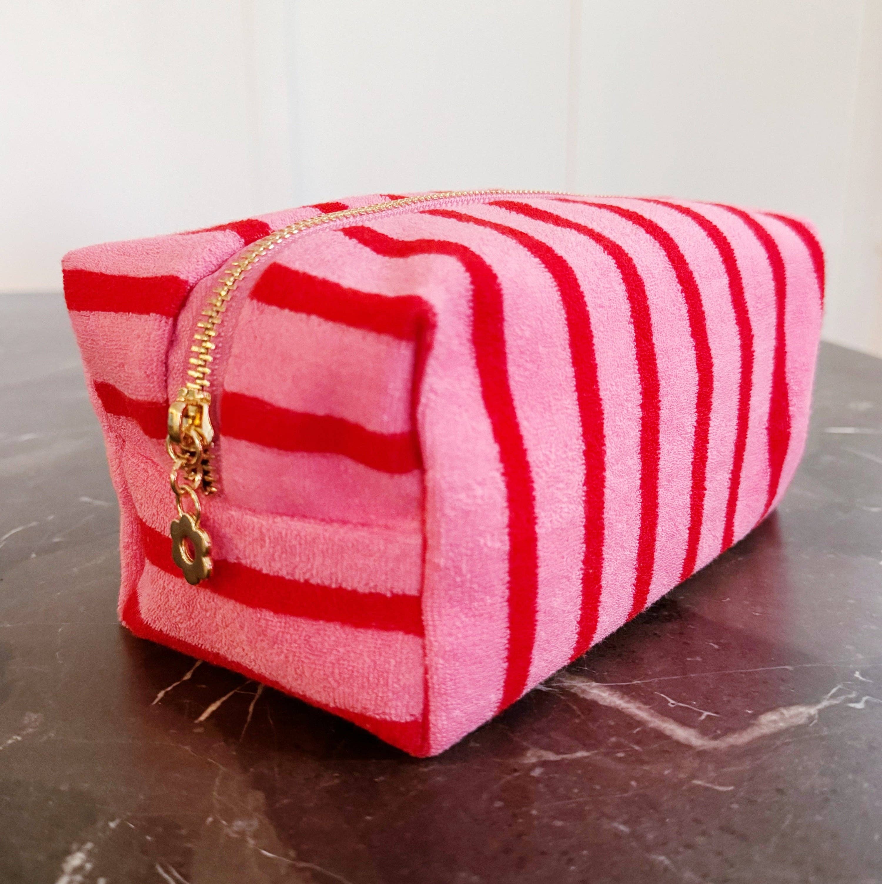 Terry Cloth Striped Cosmetic Case