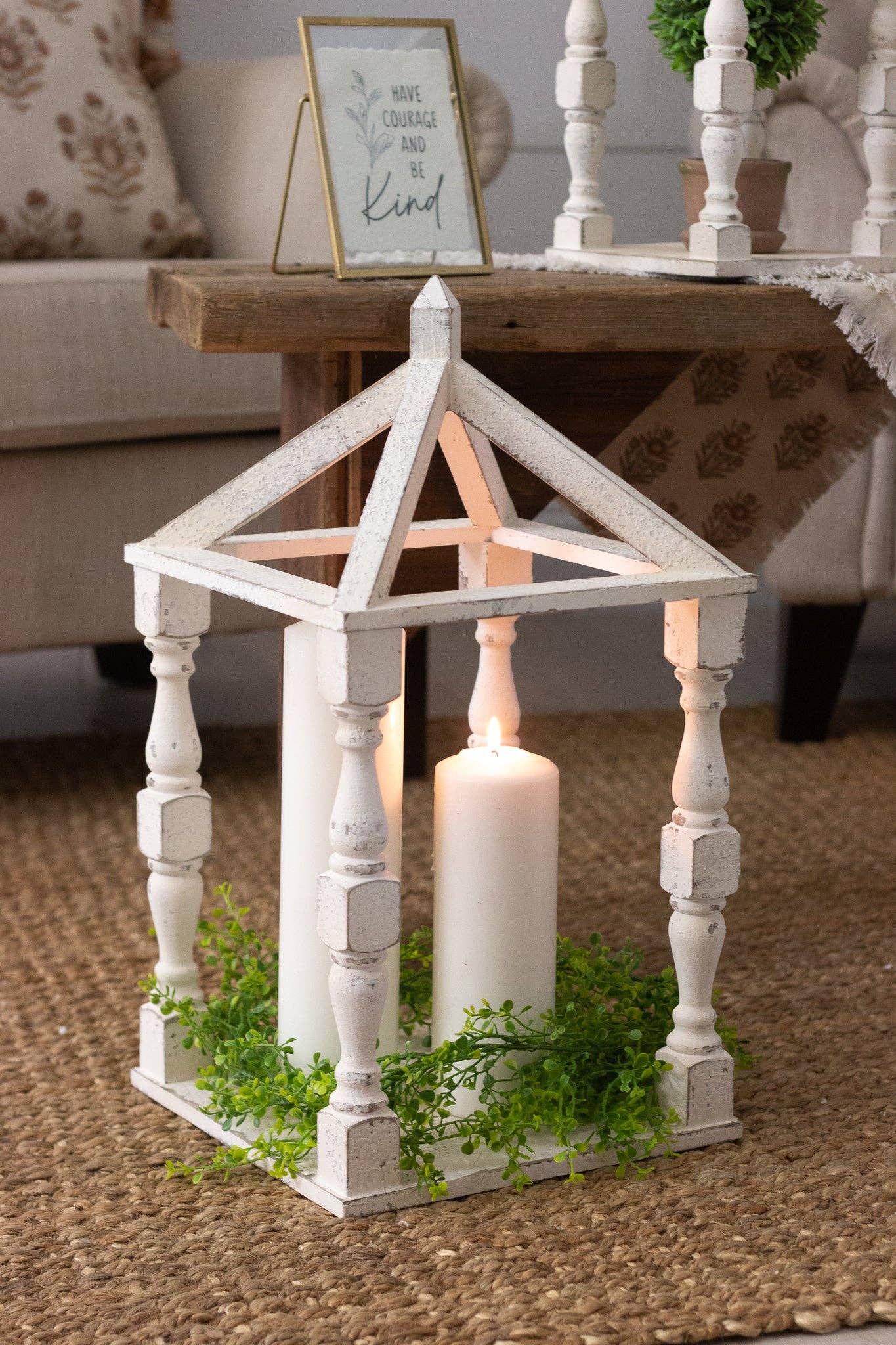 White Distressed Wood Open Lanterns