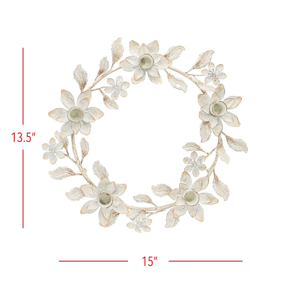 Abeline Antique Finish Floral Wreath 5 Taper Candle Holder