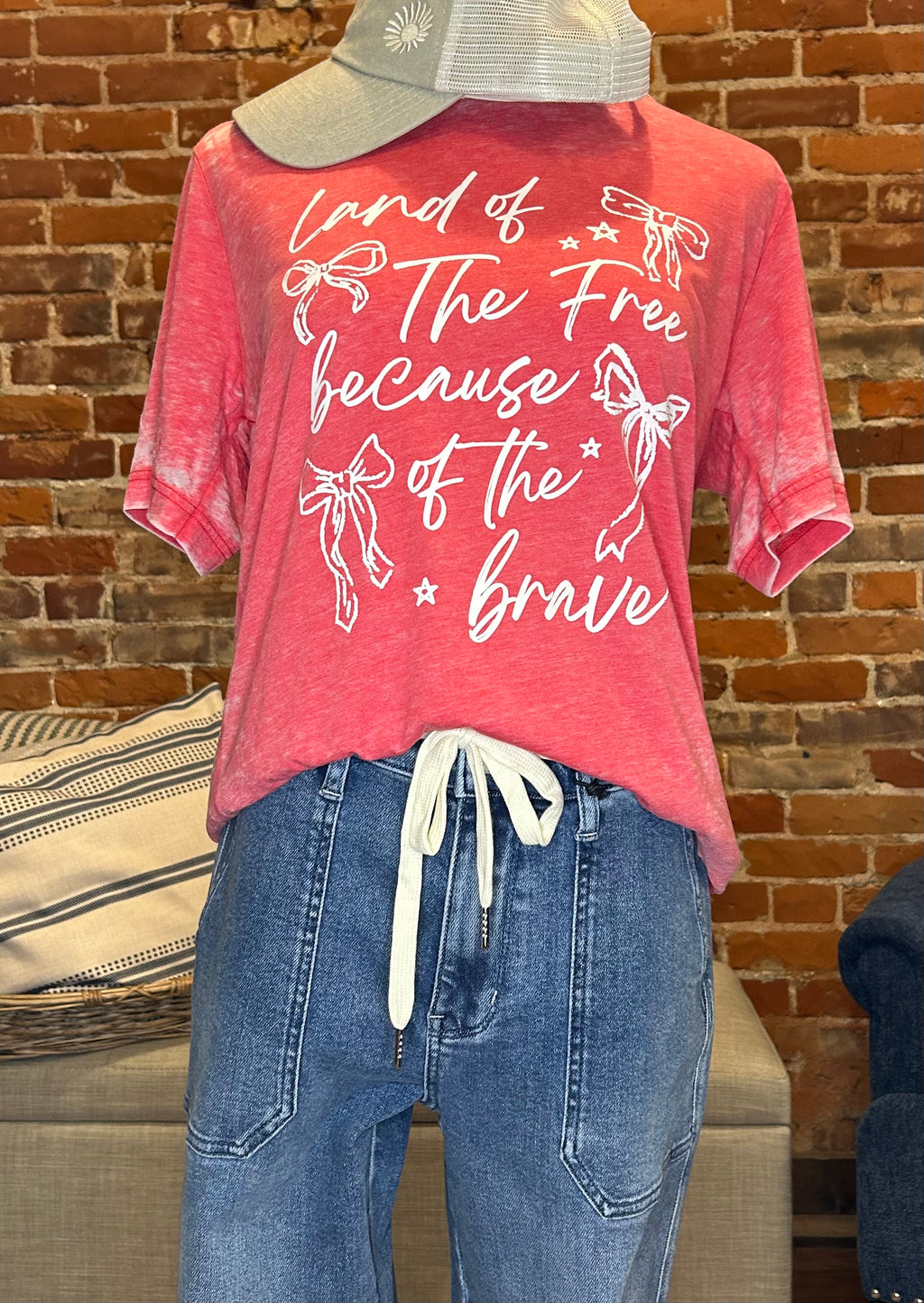Land of the Free because of the Brave Unisex Adult Short Sleeve Tee