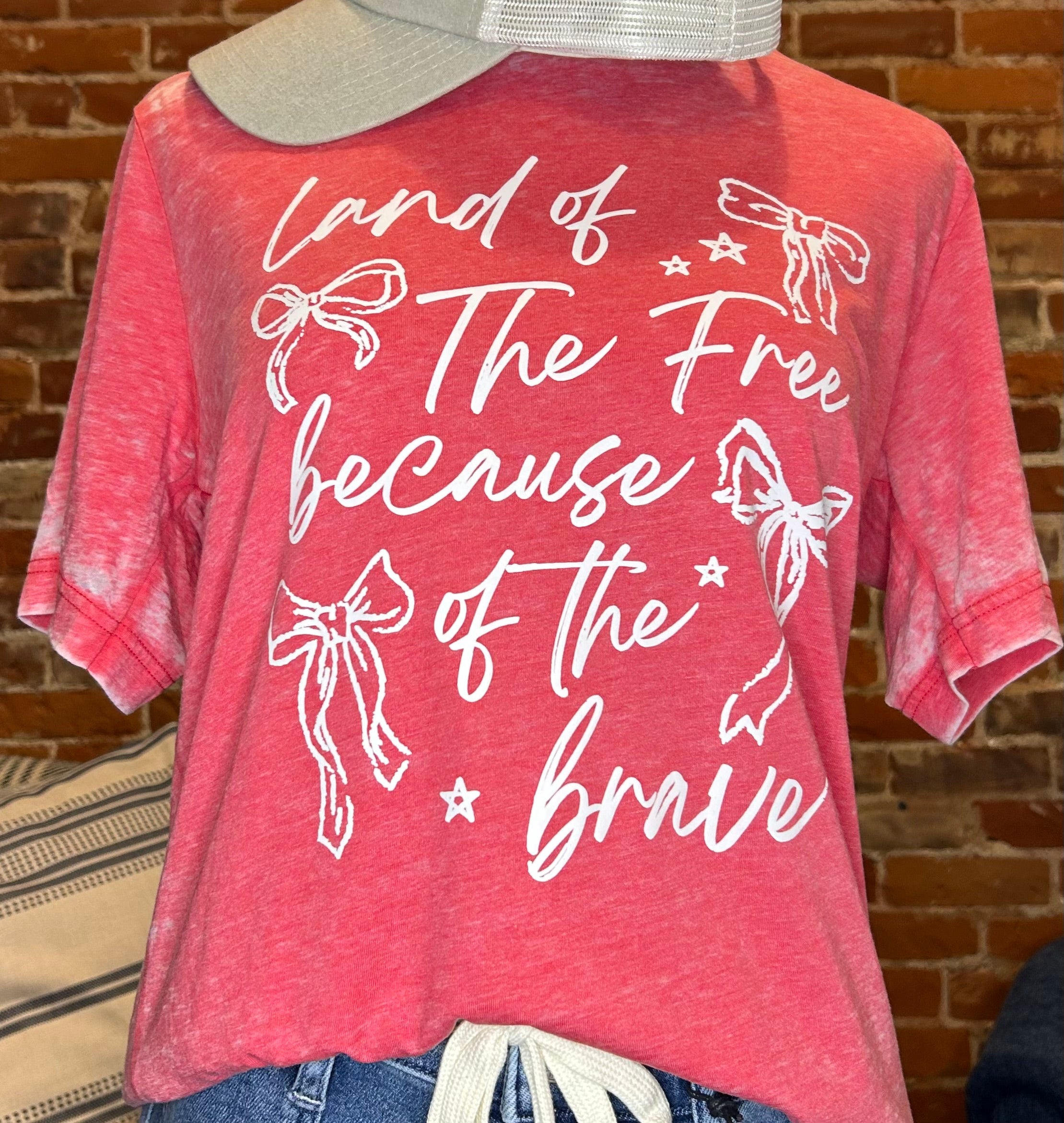 Land of the Free because of the Brave Unisex Adult Short Sleeve Tee