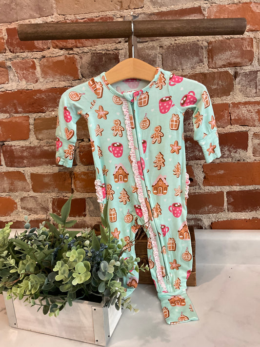 Gingerbread Joy Convertible Ruffle One Piece Pajama