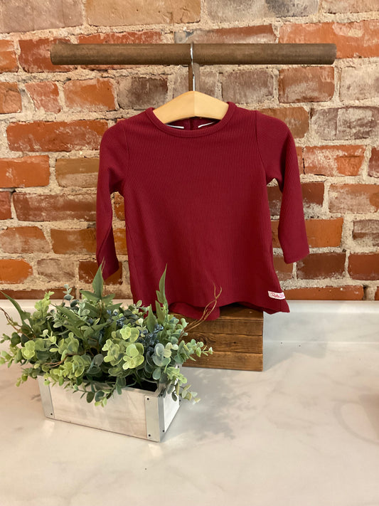 Dark Cherry Waffle Knit Long Sleeve Bow Back Top