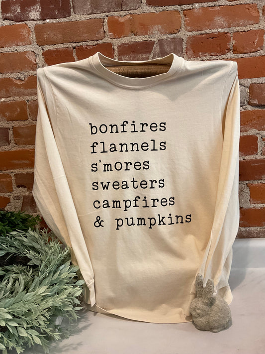 Bonfires Flannels S’mores Adult Long Sleeve Tee