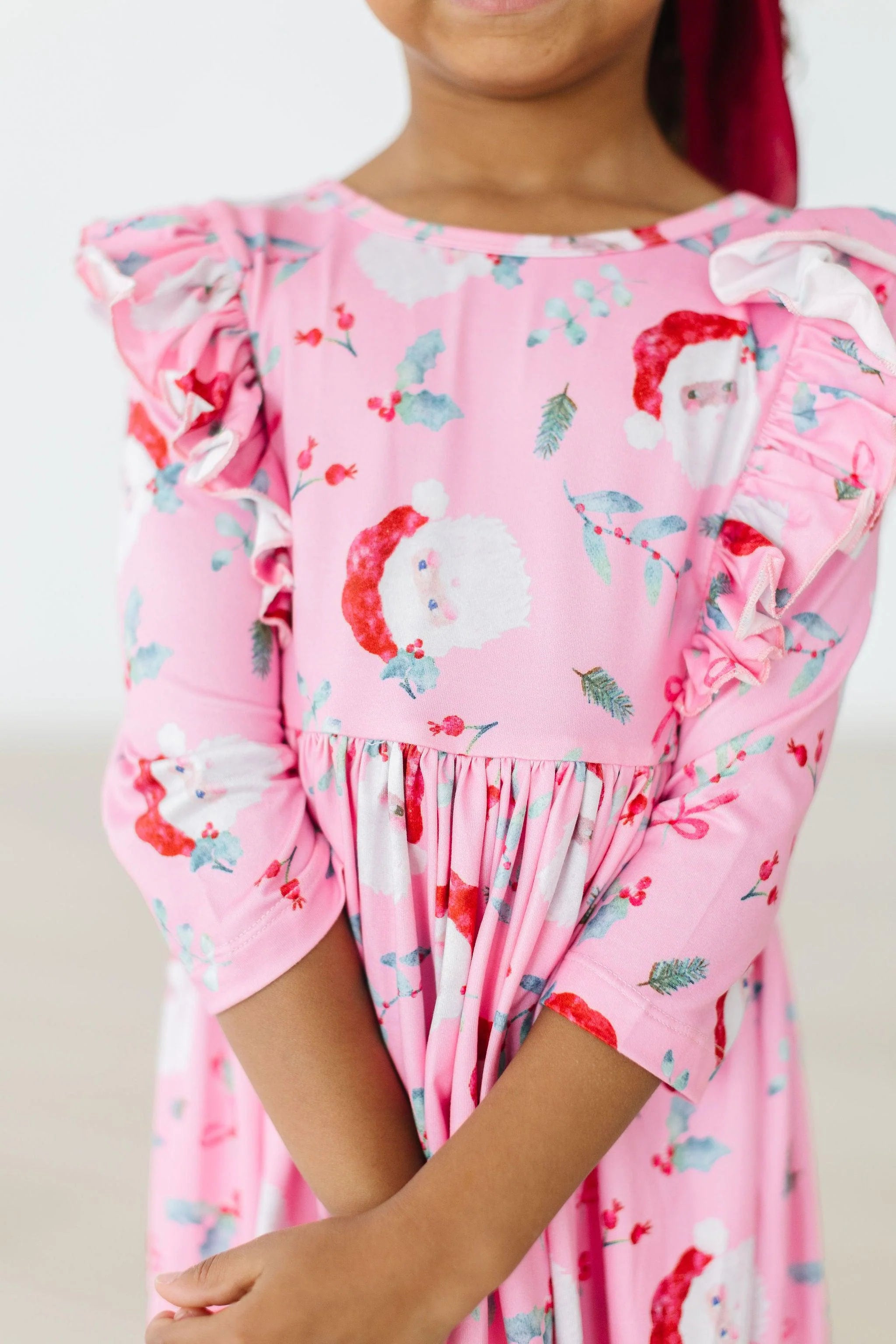 Jolly Old Saint Nick 3/4 Sleeve Ruffle Dress