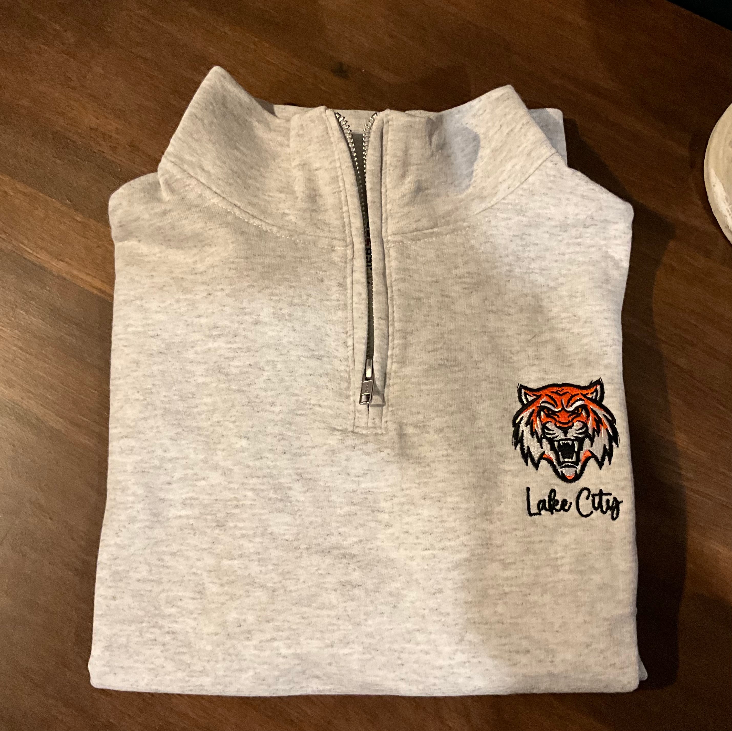 Lake City Tiger Script Embroidered 1/4 Zip Adult Sweatshirt